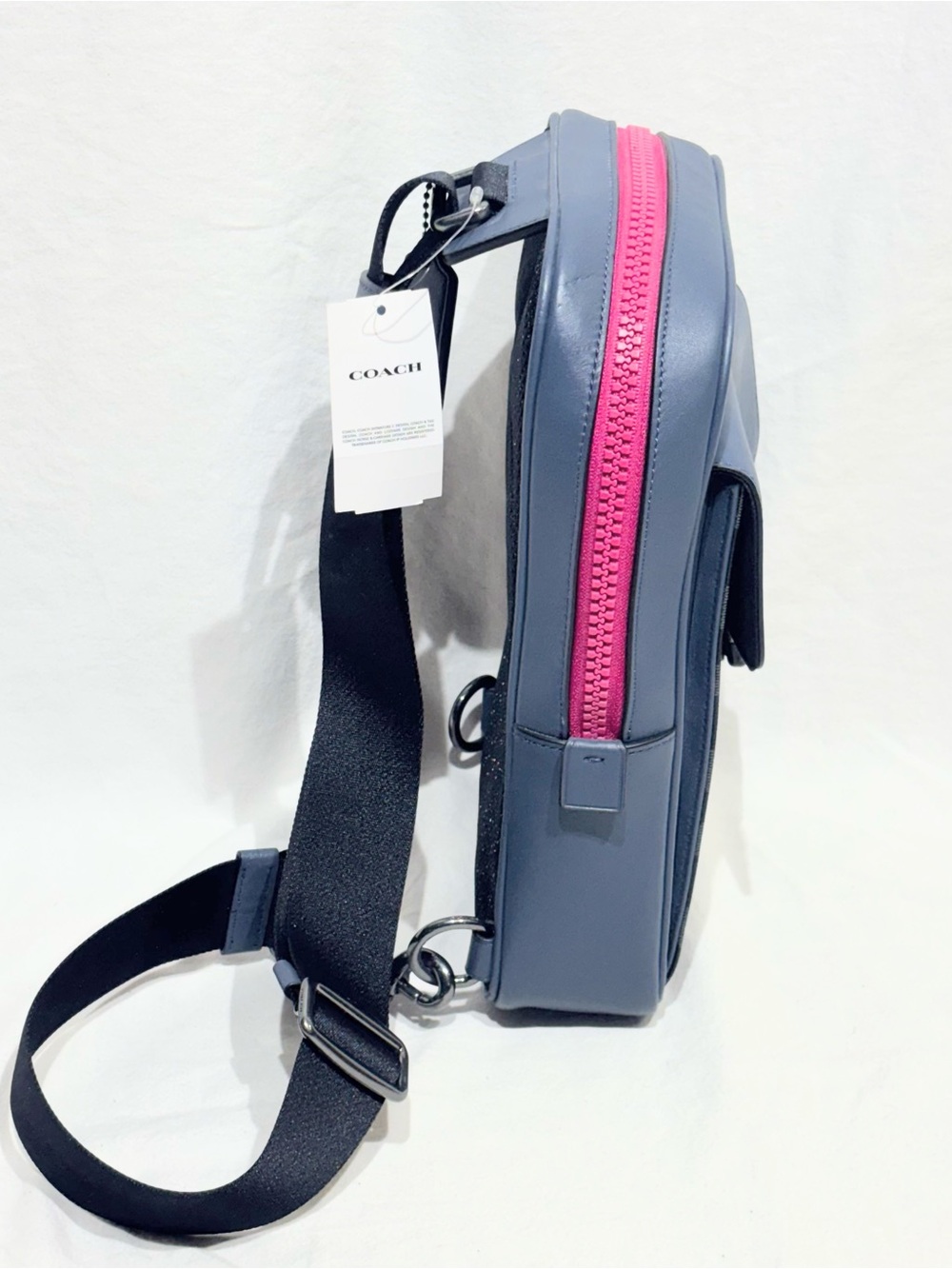 Coach Track Pack In Colorblock Signature Canvas C8126 Charcoal Denim Blue Pink - Picture 2 of 16